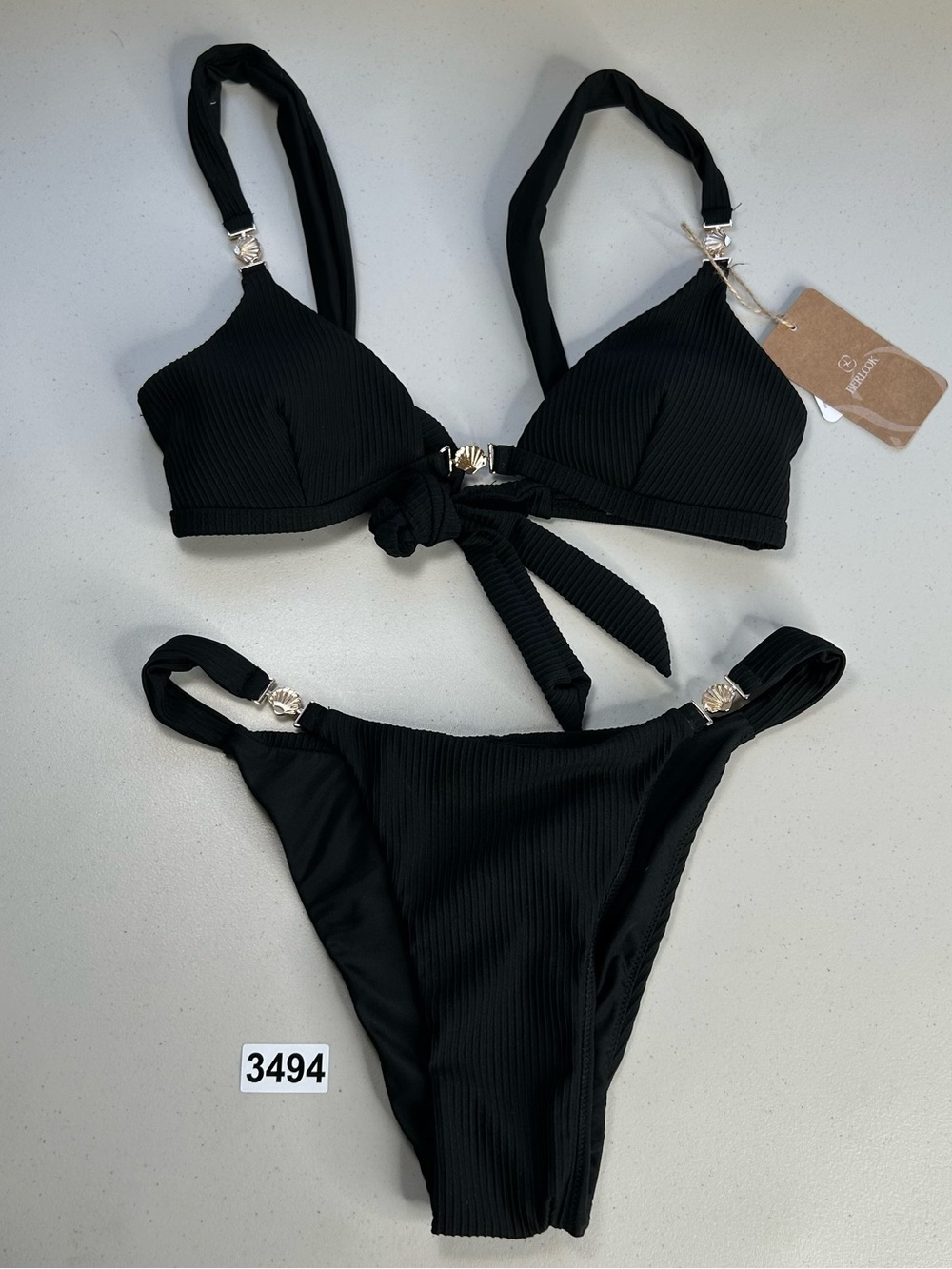 Berlook Bikini Set Small Black Gold Accented Ribbed New